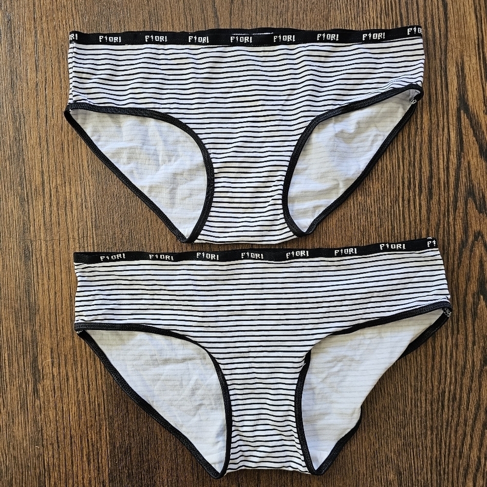 Lot of 2 Fiori Black and White Stripe Bikini Cotton Underwear Size Women's Large